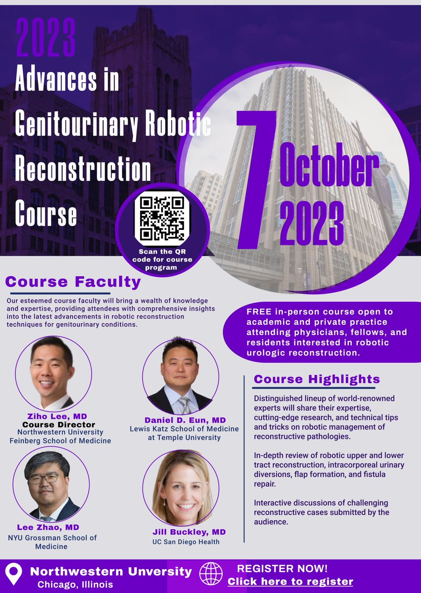 Interested in robotic 🤖 GU reconstruction? Join us for this FREE in-person course @NM_Urology! Attendings, fellows, and residents welcome. Led by an all-star 🌟 faculty @JillC_Buckley @md_eun @lee_c_zhao