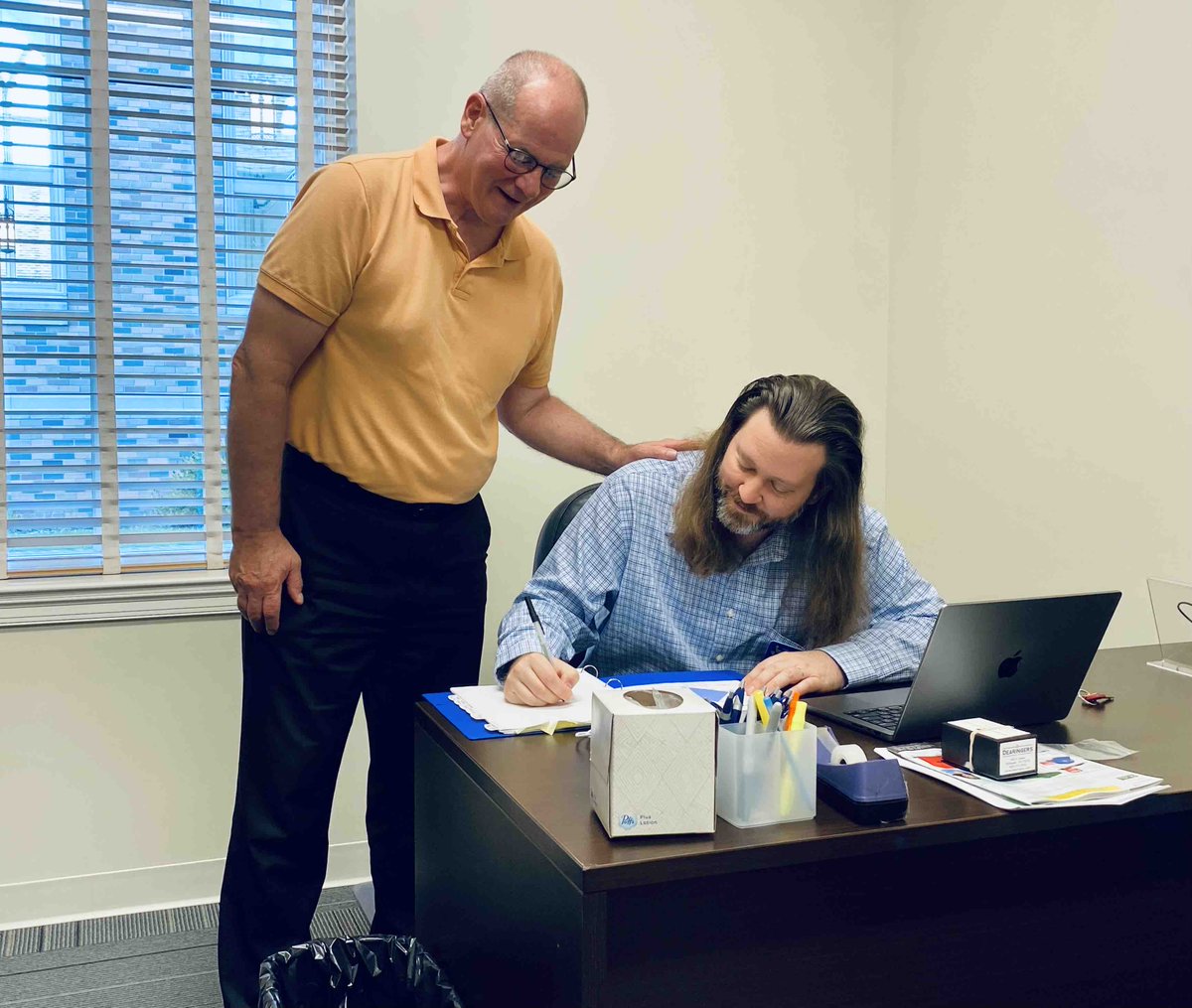 SFX_Stillwater's tweet photo. Today, August 1st, was Korey Hicks’ 1st day as our new Director of Evangelization &amp; Formation! 

Welcome to Payne County, our parish, and the team!

Dcn. Randy is making sure all the “i’s” are dotted and the “t’s” crossed before putting Korey to work! https://t.co/qYqlctrqqd