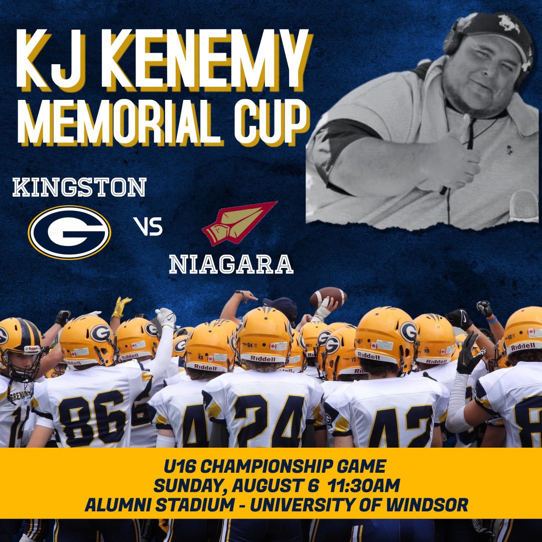 GrensFootball's tweet photo. Windsor bound this weekend to compete in the inaugural KJ Kenemy Memorial Cup in honor of our friend coach Jason "KJ" Kenemy. This Championship not only means something, it means everything! Let’s Go Grens! @OSFL_Official https://t.co/cQzEtmoMwl