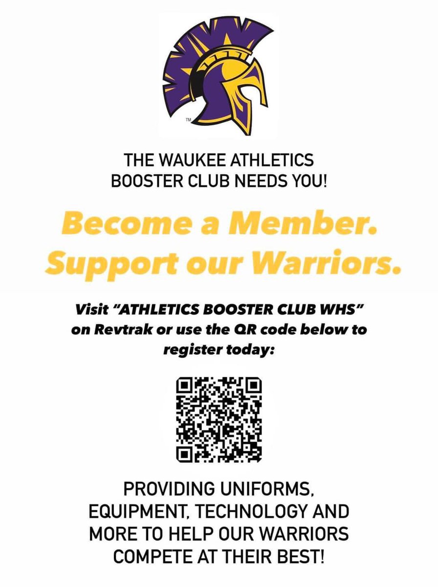 WaukeeABC's tweet photo. Warrior Nation: Support Waukee athletics by joining the Booster Club for 2023-24. https://t.co/pivnDffjUS