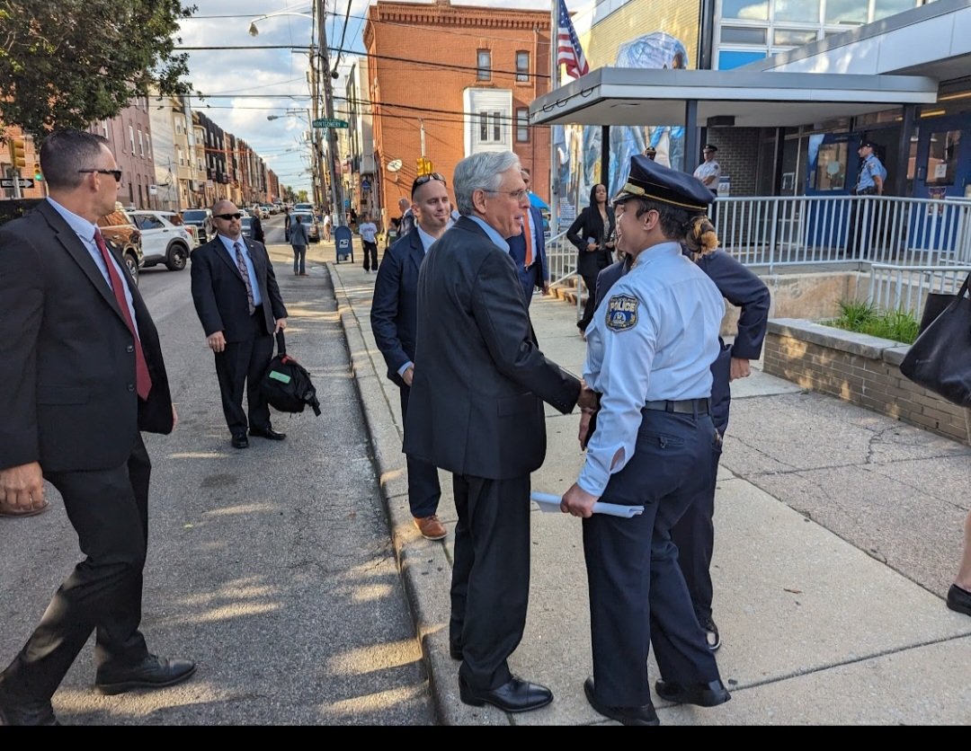 PPDCommish's tweet photo. We were honored to be joined by United States AG Merrick Garland & @USAO_EDPA Jacqueline Romero at the @PPD22Dist's #NationalNightOut2023 block party! Huge thanks to our community stakeholders, local officials, & officers for joining us! #ProgressThroughPartnership https://t.co/wDDSeQIfXr