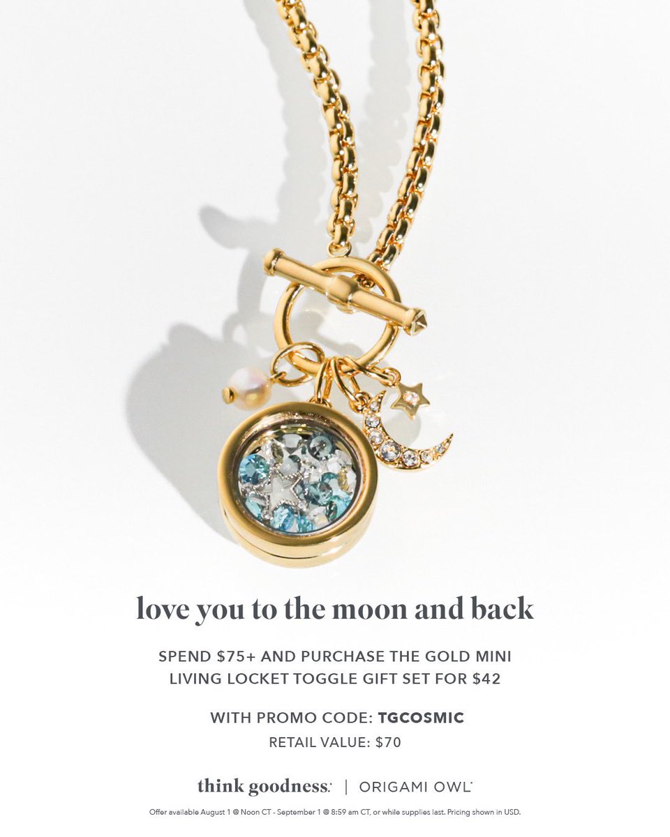 my.thinkgoodness.com/mayoyacko #PurposePartner #OrigamiOwl #LiveWithPurpose #owltogether #Summer #ThinkGoodness #Love #SummerJewelry #LoveYou #ToTheMoon #SummerTrends #CrystalJewelry #Xo #ToTheMoonAndBack #LoveYouToTheMoonAndBack #LoveYouToTheMoon #gold #Moon #heart #Celestial #star