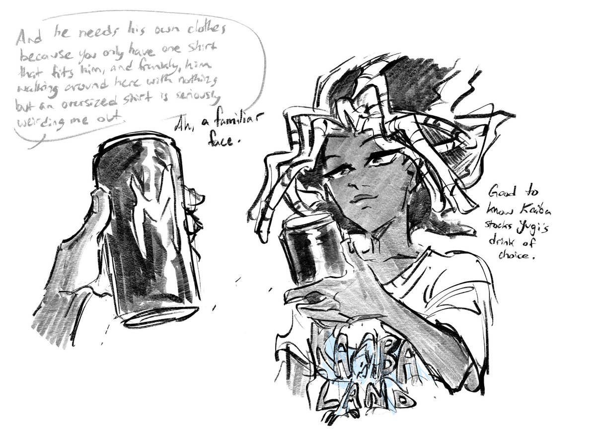 Was silly sketching about a post DSOD "Atem goes back with Kaiba and gets his own body" au. I was thinking about caffeine tolerance (1/2) #ygo 