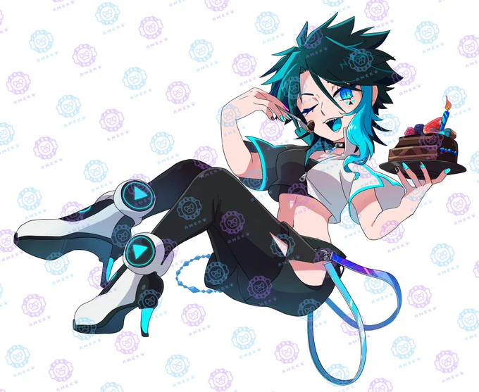 ▲お知らせ▲ Deep Neon Cityの 夜街オルカ様のバースデー似顔絵を 制作させていただきました  お誕生日おめでとうございます! #あめこのおしごと #Vtuber アレンジして素敵なバースデーカードを つくってくださっていました嬉しい