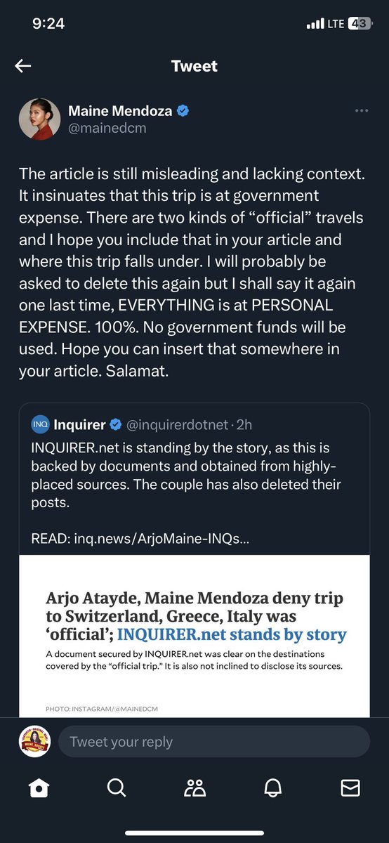 mainesocietyww's tweet photo. Resibo na muna bago ipadelete ulit! ang kulit kasi ninyo @inquirerdotnet 🙄

“EVERYTHING is at PERSONAL EXPENSE. 100%” -@mainedcm https://t.co/TJXZW1tNgr