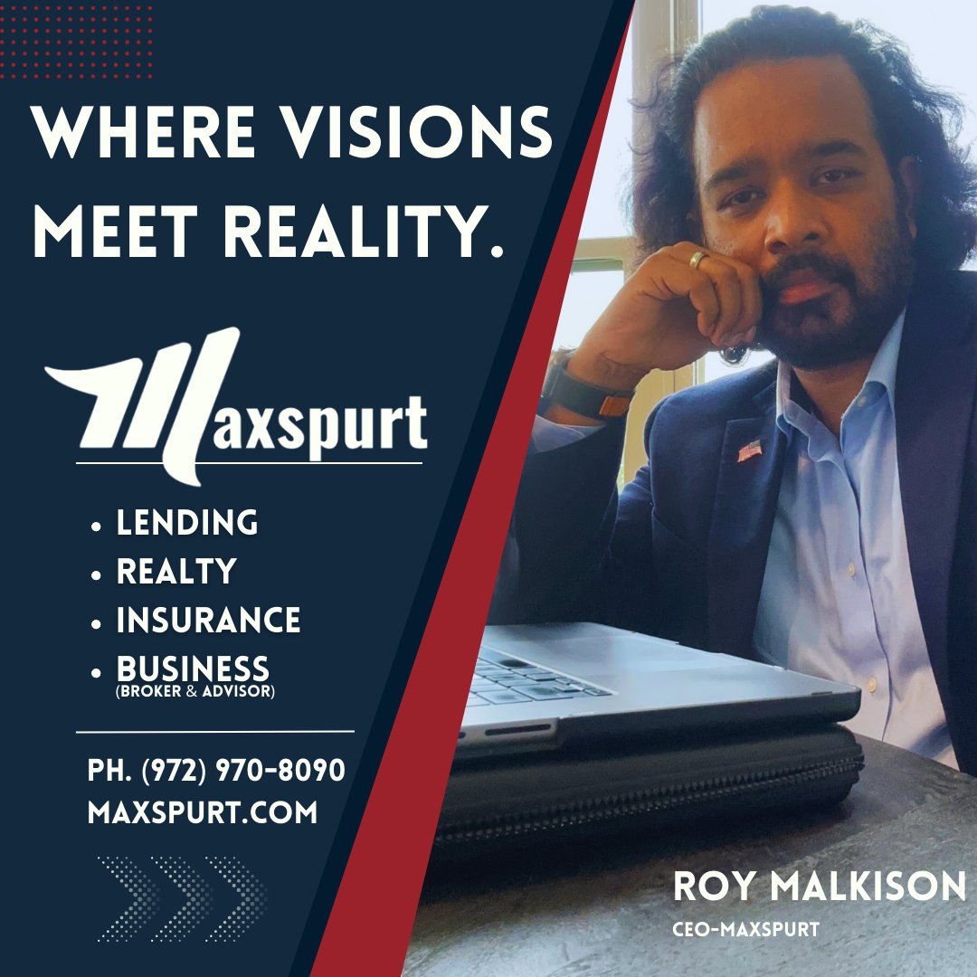 MaxSpurt's tweet photo. Where Visions Meet Reality.
Maxspurt | An Expert.
- Lending
- Realty
- Insurance
- Business (Broker &amp; Advisor)
Ph. (972)970-8090
Web. https://t.co/ckngdtcHTZ https://t.co/n7Tq7y4E9a