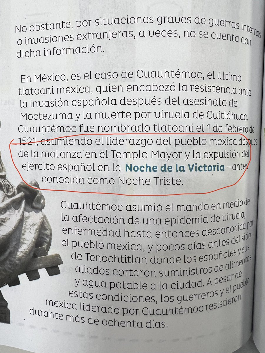 “Noche de la Victoria” antes conocida como Noche triste … dice el nuevo libro de texto de 5to año de primaria de la @Sep

Pero ¿y cuando le cambiaron el nombre ?…¿cuando avisaron ?

¿Que opinará de esto el maestro Eduardo Matos Moctezuma? …🤦🏻‍♀️