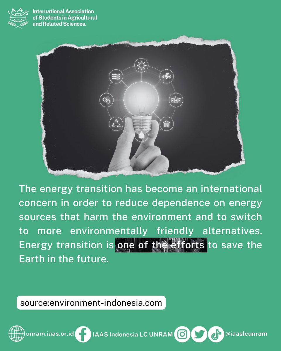 IAASLCUNRAM's tweet photo. Hi, FamilIAAS ✨ 
Do you know what an energy transition is and the purpose of implementing it? To find the answer, let's read the definitions and facts related to the energy transition provided above 🤗

------------------------------------- https://t.co/t6NZsMPAOJ