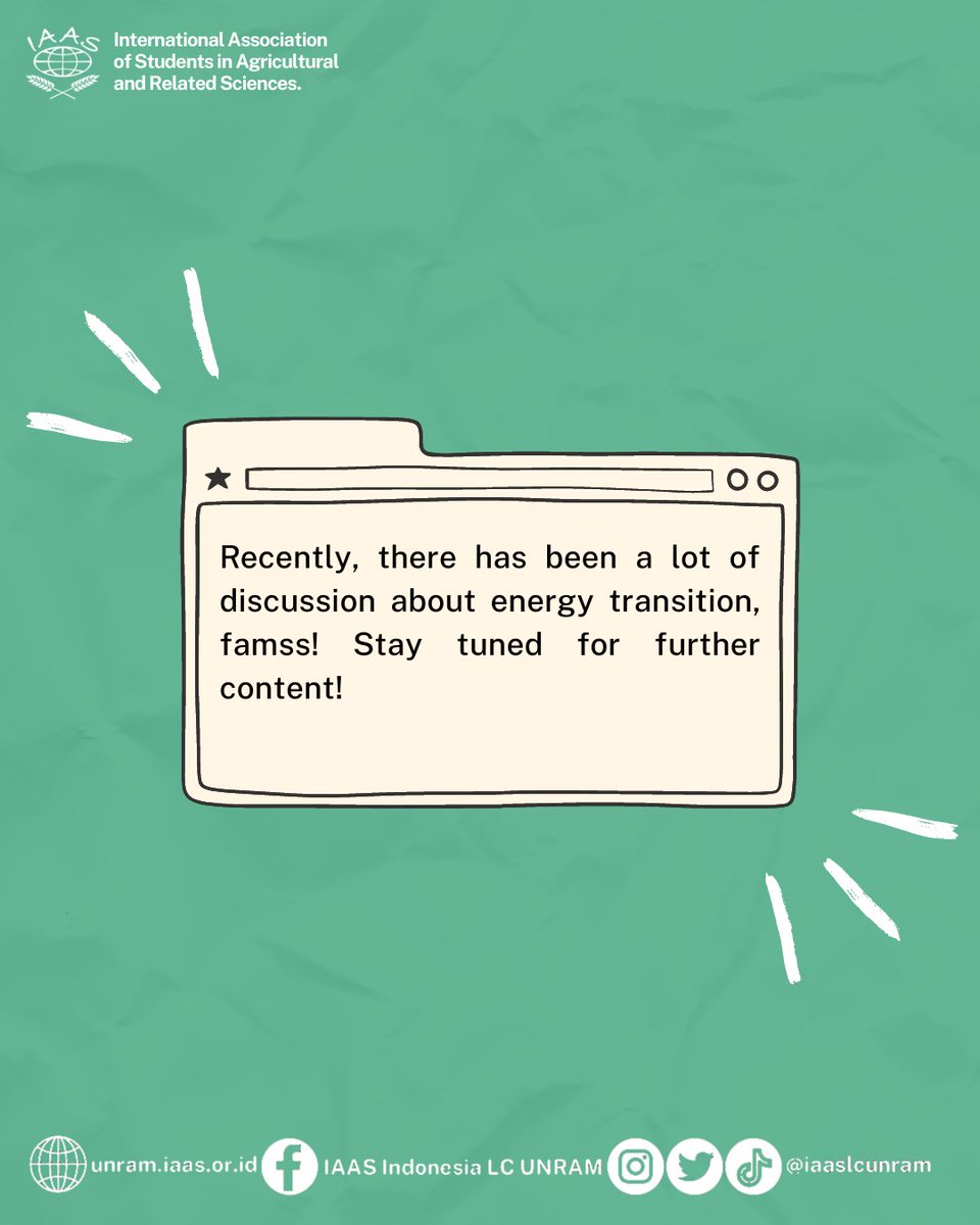 IAASLCUNRAM's tweet photo. Hi, FamilIAAS ✨ 
Do you know what an energy transition is and the purpose of implementing it? To find the answer, let's read the definitions and facts related to the energy transition provided above 🤗

------------------------------------- https://t.co/t6NZsMPAOJ