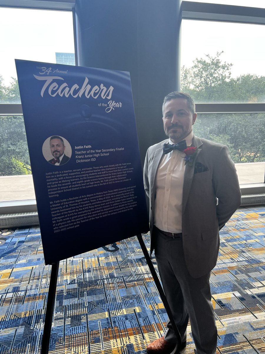 RManrajFaith's tweet photo. Congrats @RealMisterFaith on being a  Secondary Teacher of the Year FINALIST for @Region4ESC and representing @DickinsonISD https://t.co/LLibM2OFXY