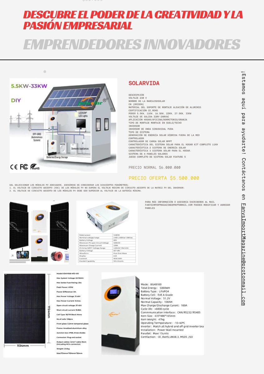 FIMFanysImport's tweet photo. 💡¡Innovación y tecnología al alcance de todos!💰🌞Descubre cómo Salar Vida Paneles Solares te ofrece una gran solución para ahorrar cada mes con energía solar.¡Emprendedores y amantes del hogar,no se lo pierdan!#EnergíaSolar #TecnologíaVerde #AhorroEnergético #Sostenibilidad🏠💚 https://t.co/IOOXOMEC5a