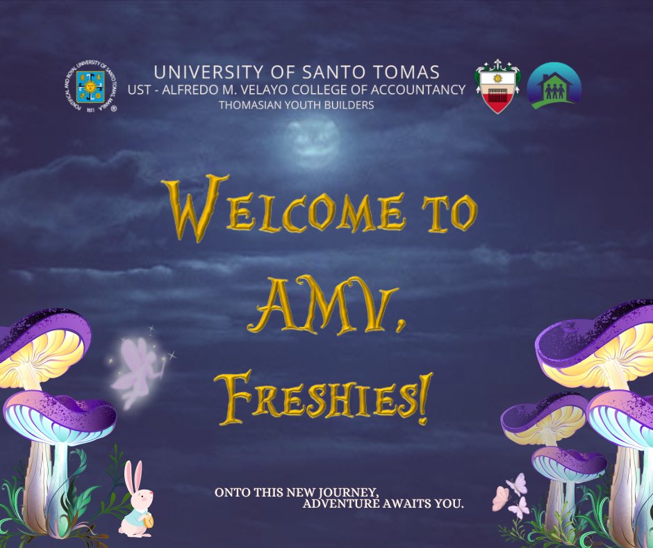 TYB_UST's tweet photo. “Every adventure requires a first step.” — Cheshire Cat, Alice in Alice in Wonderland.

Welcome to AMV, Freshies! We congratulate you on your new adventure in the University of Santo Tomas. College is an exciting time full of opportunities, and everyone is excited for the new https://t.co/rMyBiCxX5x