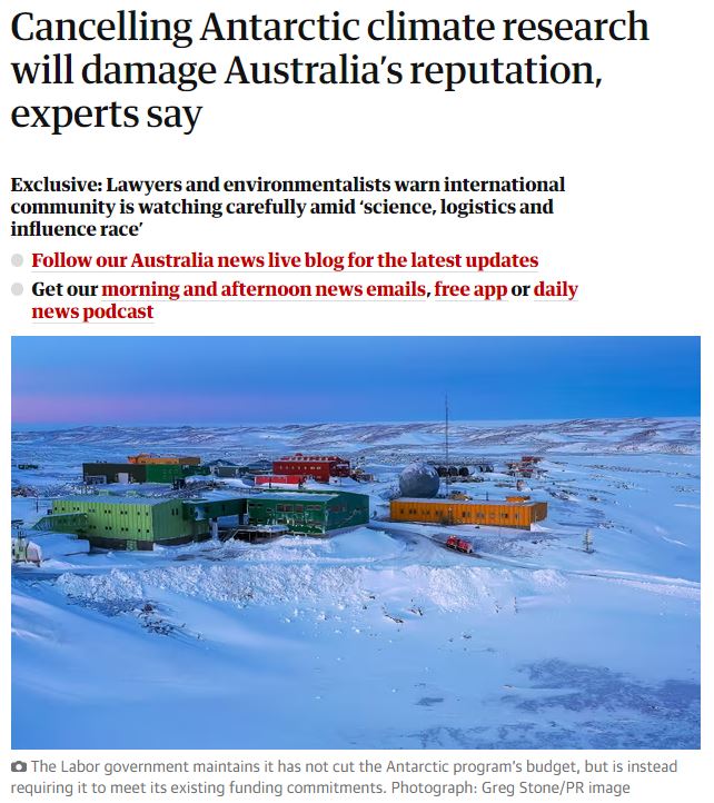 AAD staff are languishing in uncertainty. The Govt must address fears about what science programs will be axed as a result of a $25 million cut to the division. Science is the currency of the Antarctic Treaty & if Aus wants a leadership role in the region it must fund science.