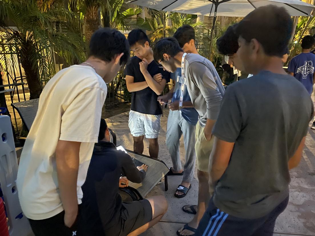 AVBotz's tweet photo. Competition Day 2:  
Photo 1: AVBotz arrives at the Team Orientation  
Photo 2: Craig and Ryan adjust grabber position in the simulator
Photo 3: Software Team practices their part of the design presentation  
Photo 4: Testing thrusters and movement late into the night https://t.co/CFdEijmKYL