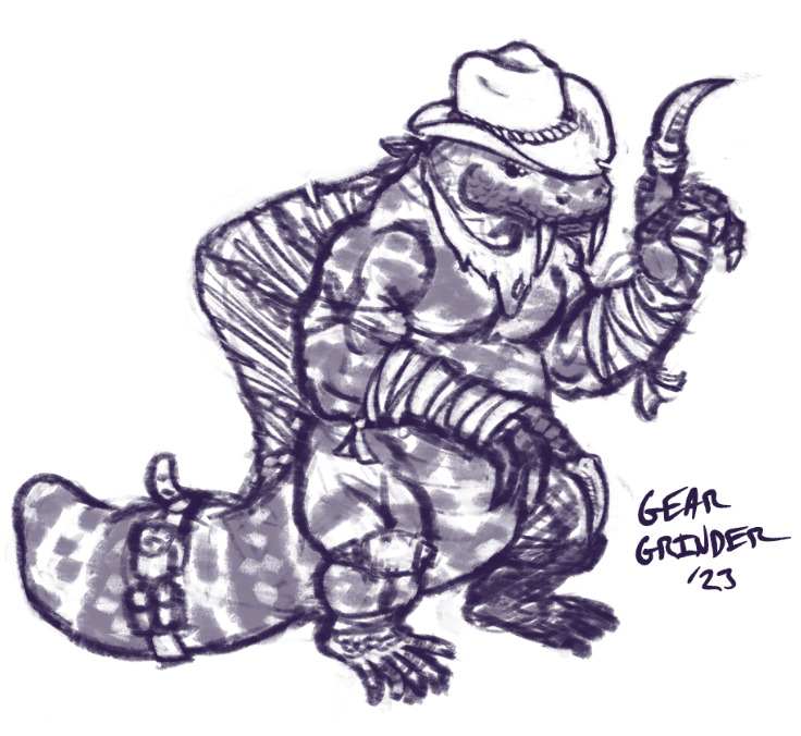 Mr_GearGrinder's tweet photo. Did a request as a warm up and things got a little out of hand.

He's a human-born gila monster mutant with wild mutation scythe claws, sabertooth fangs, and a rattling spinal fin! He runs a horse ranch!
#tmnt #ttrpg #mitn #sketch https://t.co/PsY2mbxDmZ