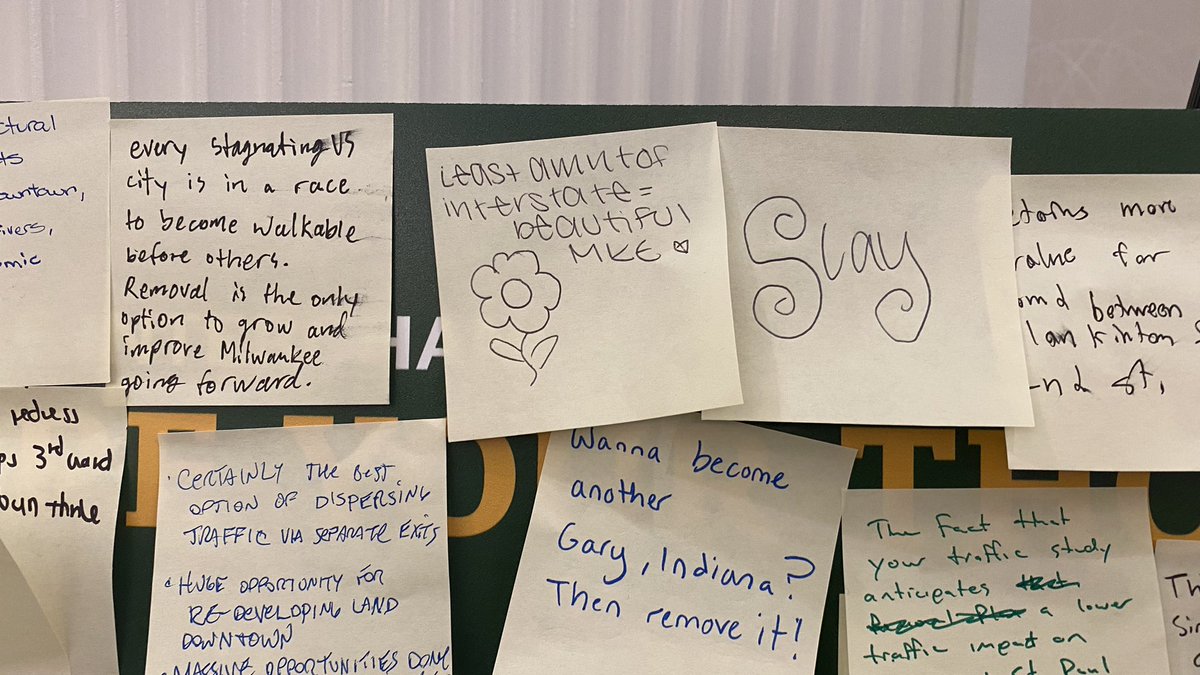 CherylNenn's tweet photo. Looks like a great turnout for the @WisDOTsoutheast 794 public open house! Here is a flavor of the comments. Another opp tomorrow from 4-7 at St Thomas More HS! @wiCMRT https://t.co/SsmrHyo4RD