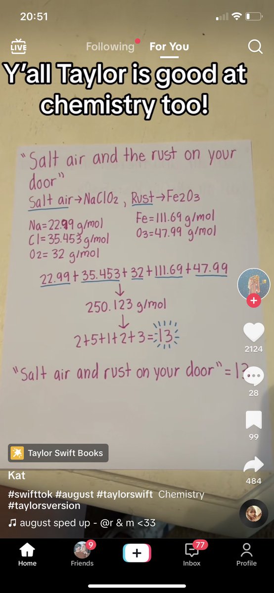 youremyloverr's tweet photo. it’s been YEARS since i’ve done chemistry and this looks like a foreign language. but if this actually equals 13 that’s some…….incredible and weird tayvoodoo https://t.co/WXU6Aff4Lm