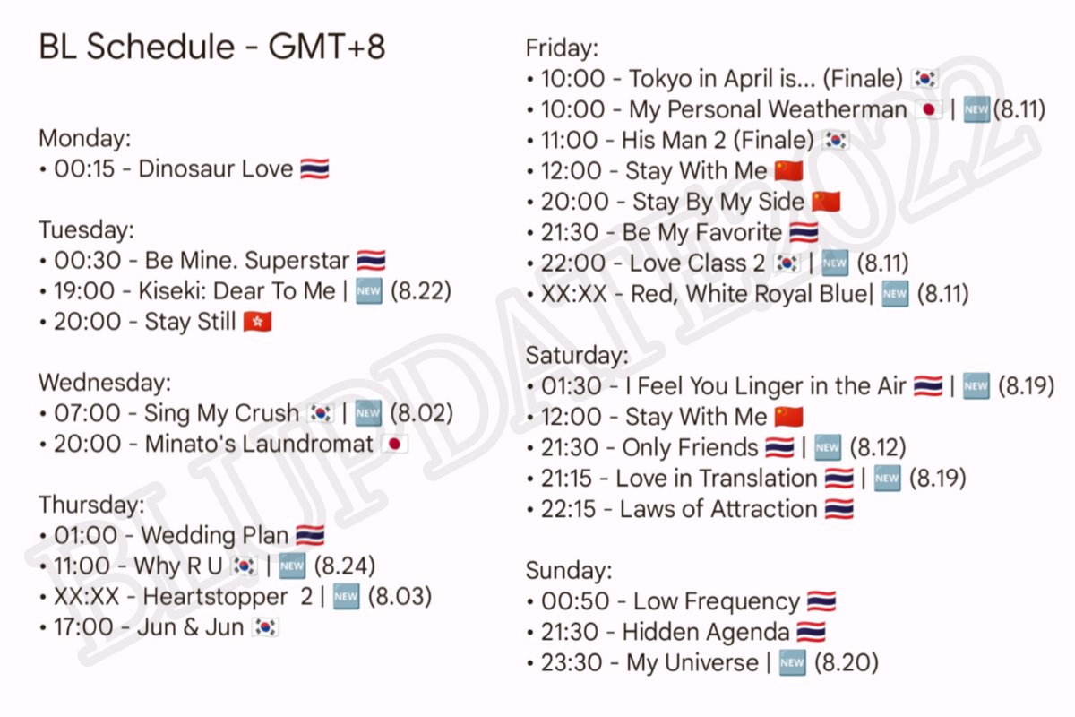 BLUPDATE2022's tweet photo. BL Update's Schedule Guide (in GMT+8) https://t.co/xPFwd2nTi1