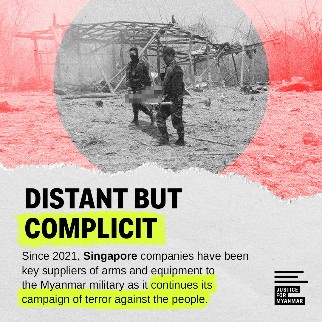 When companies in Singapore do business with the #Myanmar military, a few businesspeople get rich and many innocent people die.

Let’s push Singapore to do more.

#DoMoreSingapore #NoMoreDirtyDeals #JusticeForMyanmar <a href="/MFAsg/">MFAsg</a> <a href="/VivianBala/">Vivian Balakrishnan</a> <a href="/govsingapore/">Singapore Government</a> <a href="/LawrenceWongST/">Lawrence Wong</a> <a href="/MOFsg/">MOFsg</a>