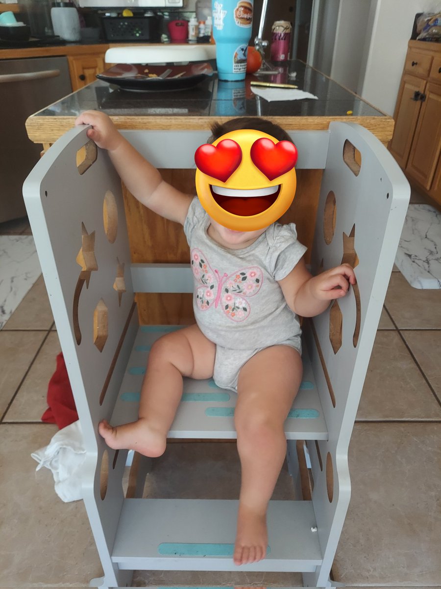 homelearningkit's tweet photo. Proud of herself for being able to climb the kitchen tower. This momma isn't ready for the 2nd kid to be mobile and climbing. Here comes trouble. 

#sahm #toddlers #climbing #kitchenhelper https://t.co/jDBpSi9g7Q