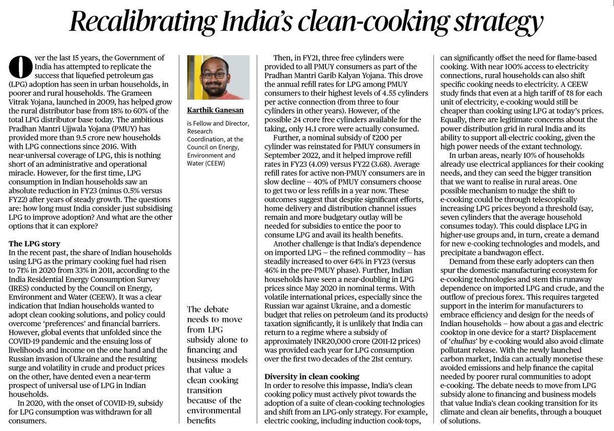 Warriormomsin's tweet photo. India's clean cooking policy should prioritise adoption of various clean-cooking technologies instead of relying solely on LPG;
This shift will enable a more comprehensive & sustainable approach towards clean cooking solutions💙
via @KaygeeAtWork @the_hindu
#CleanCookingForAll https://t.co/bu8uHj9UhV