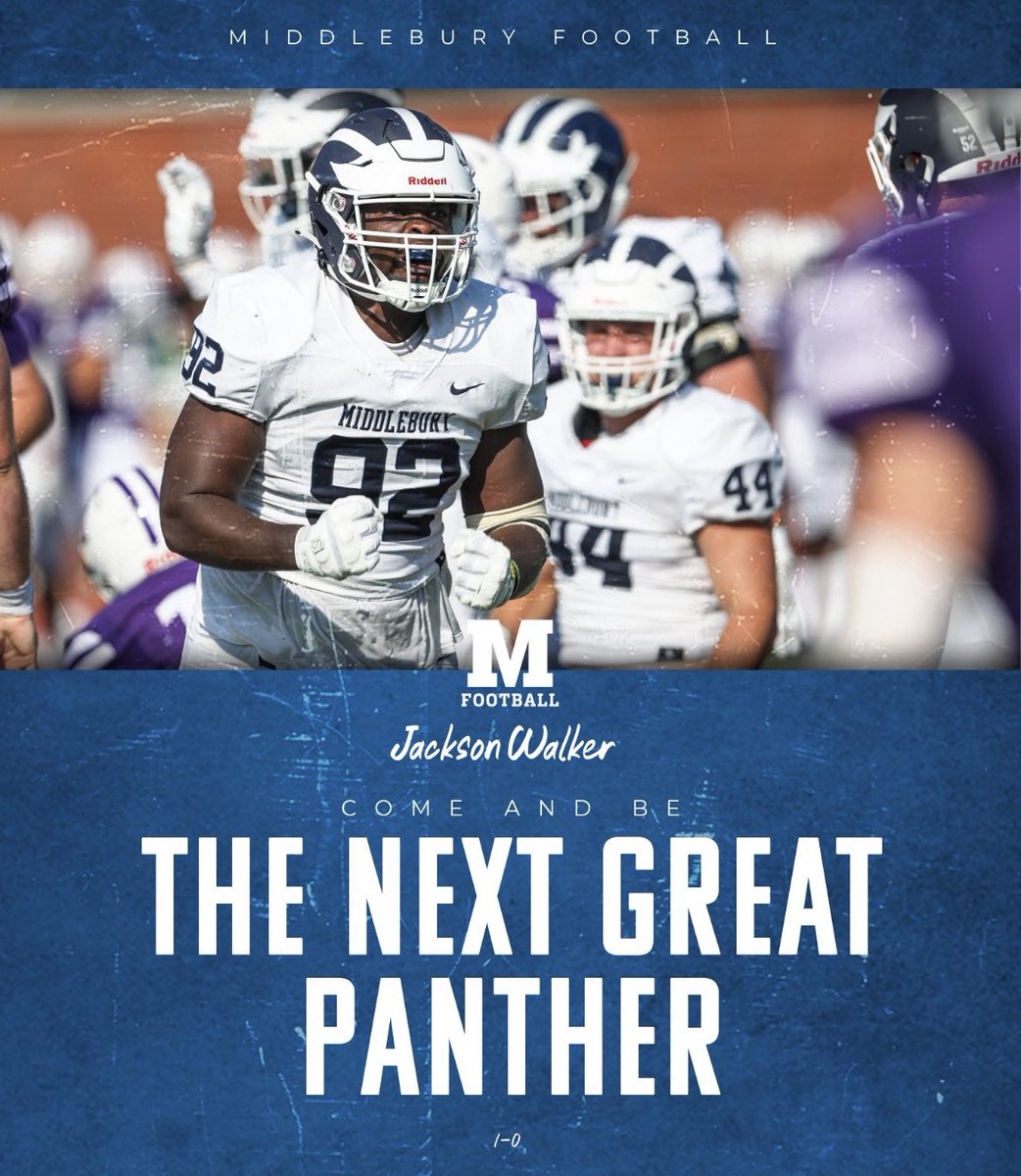j_walker2024's tweet photo. After a great call with @MiddFBMandigo I am super grateful to receive an offer from @MiddFootball. Thank you to all of the coaches at Middlebury for believing in me! @MiddCoachCarr @jlawson707 @westcoastpreps_ https://t.co/zKw6wgDMSt