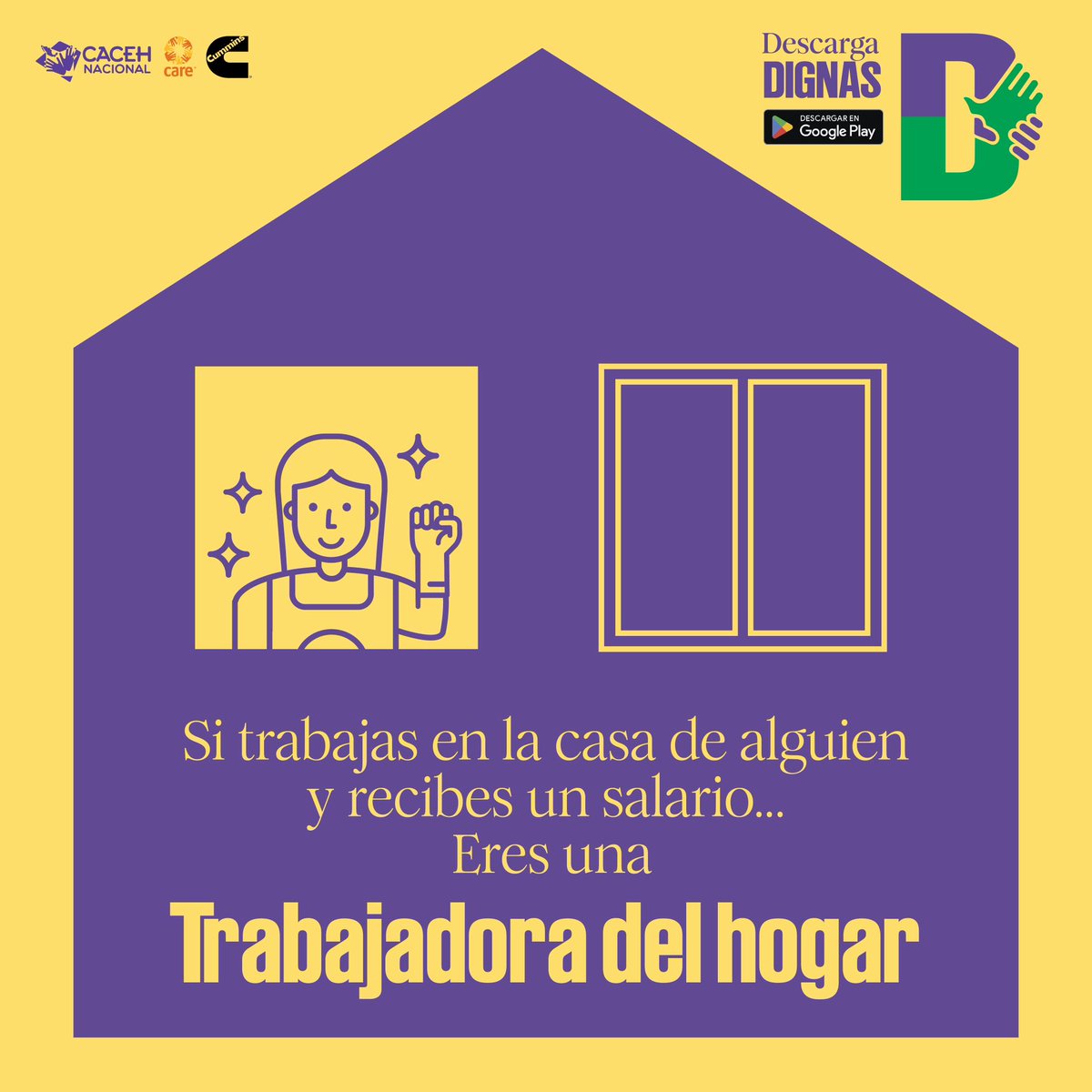 CACEHNACIONAL's tweet photo. Si trabajas en la casa de alguien y recibes un salario por hacer limpieza, lavado y planchado, cocina, cuidando a niños o adultos mayores, jardinería o cuidando mascotas...
Eres una Trabajadora del Hogar.
Descarga Dignas App y conoce más acerca
#Descargadignas #Dignas #Dignasapp https://t.co/zg37Bo7cJW