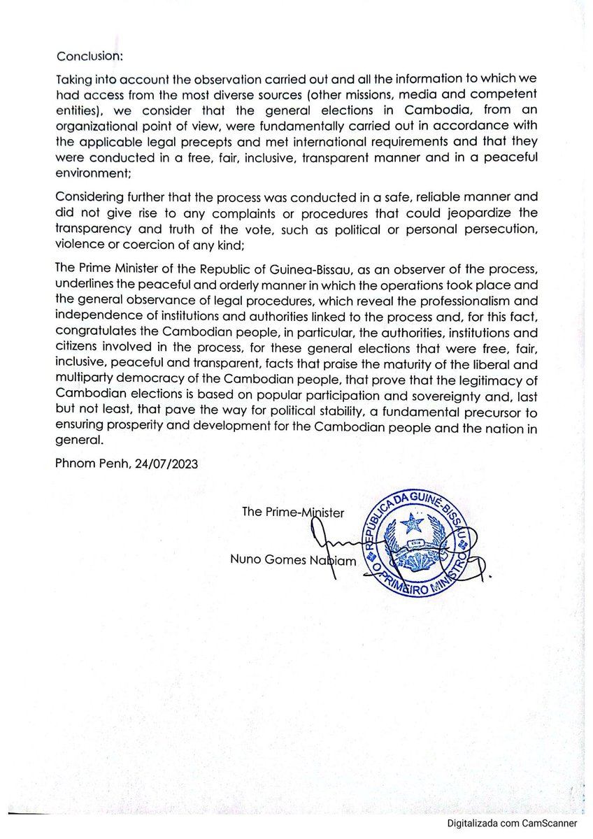 engvanda34's tweet photo. PM of Guinea-Bissau Releases Statement on #Cambodia General #Election 2023. https://t.co/LQAm86ua1Y