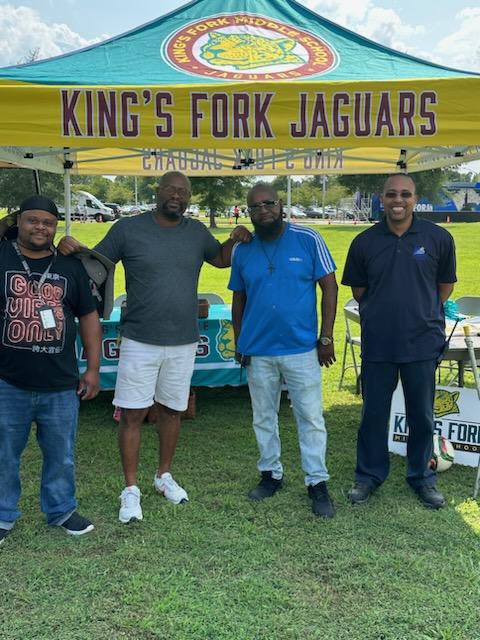 I introduce our KFMS custodial team. They invited me to their lunch today and then set up for  National Night Out. Thank you, Team!! #757kfmsjaguars #buildingthebestsps