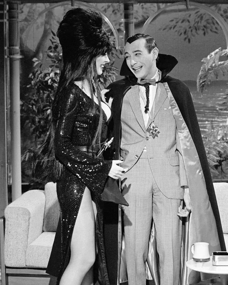 HorrorCarnival's tweet photo. Cassandra Peterson and Paul Reubens in 1985 https://t.co/j6JnoMTOBe