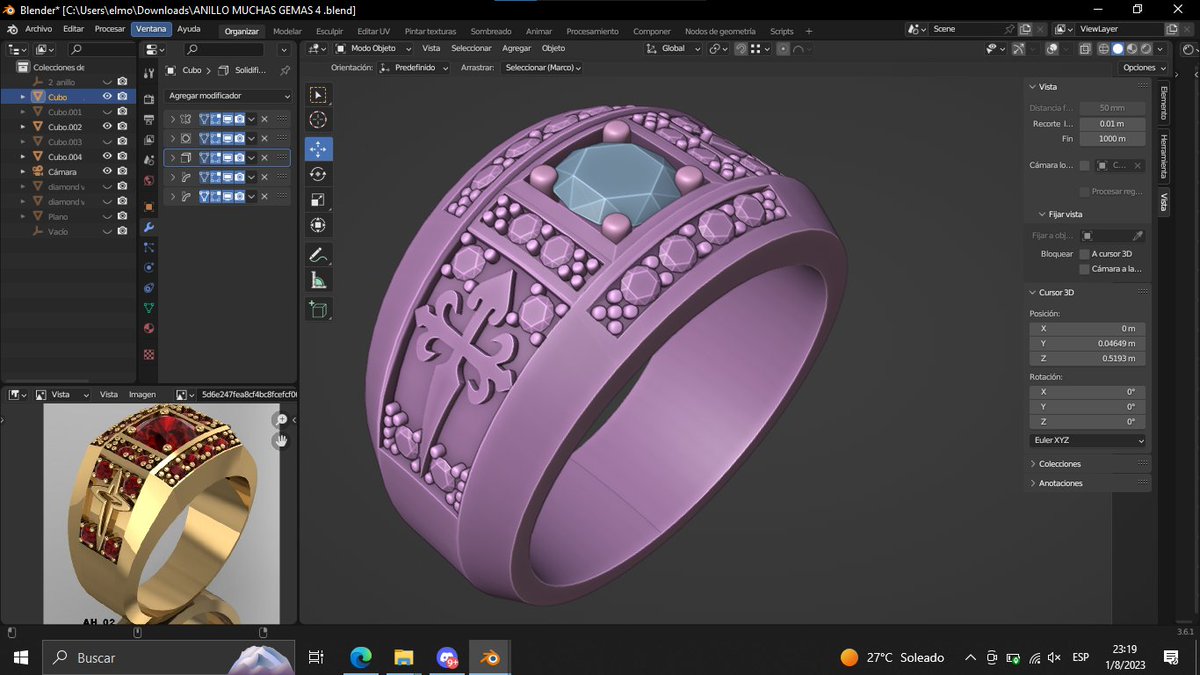 Chuchas_3D's tweet photo. Day 7: last day of the challenge, today I had a lot of problems, I'll tell you in the comments, I hope you like it :D
#blender3d #3djewelry #3dRing #wireframe3d #modeling3d #b3d #jewelrydesigner #joyería #diamonds #3dmodel #Ring https://t.co/wTqicZV1rN