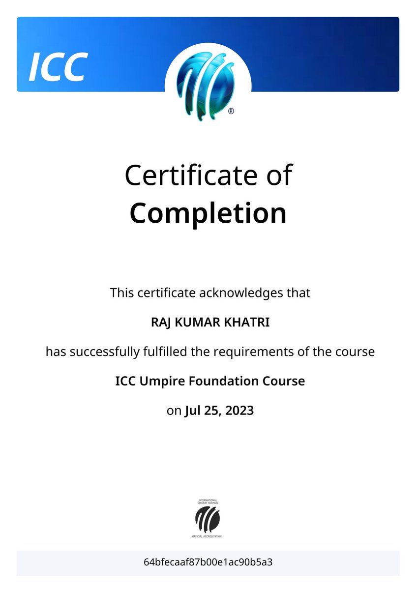 rajkhatrihere's tweet photo. Excited to be a part of ICC's Training and Education Programme! Learned the art of Umpiring, Pitch Curatorship, Programme Facilitation, and Coaching - all essential roles in the game we love 🏏 Ready to bring my passion for cricket to the next level! 🌟 https://t.co/cfq1hR68vc