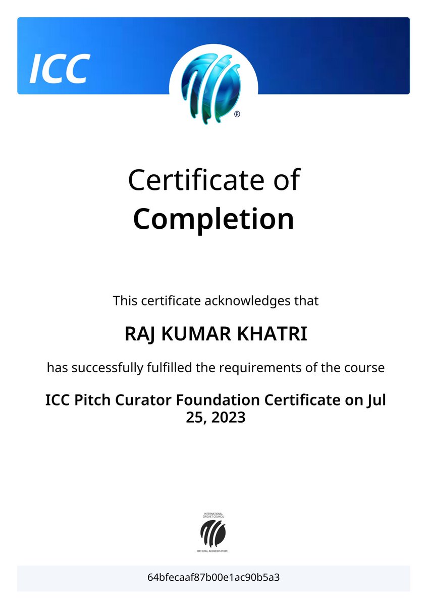rajkhatrihere's tweet photo. Excited to be a part of ICC's Training and Education Programme! Learned the art of Umpiring, Pitch Curatorship, Programme Facilitation, and Coaching - all essential roles in the game we love 🏏 Ready to bring my passion for cricket to the next level! 🌟 https://t.co/cfq1hR68vc