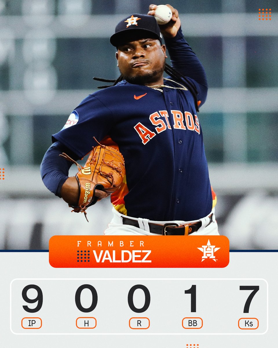 Cruise control.

Framber Valdez faced the minimum 27 batters in tonight’s dominant no-hitter.