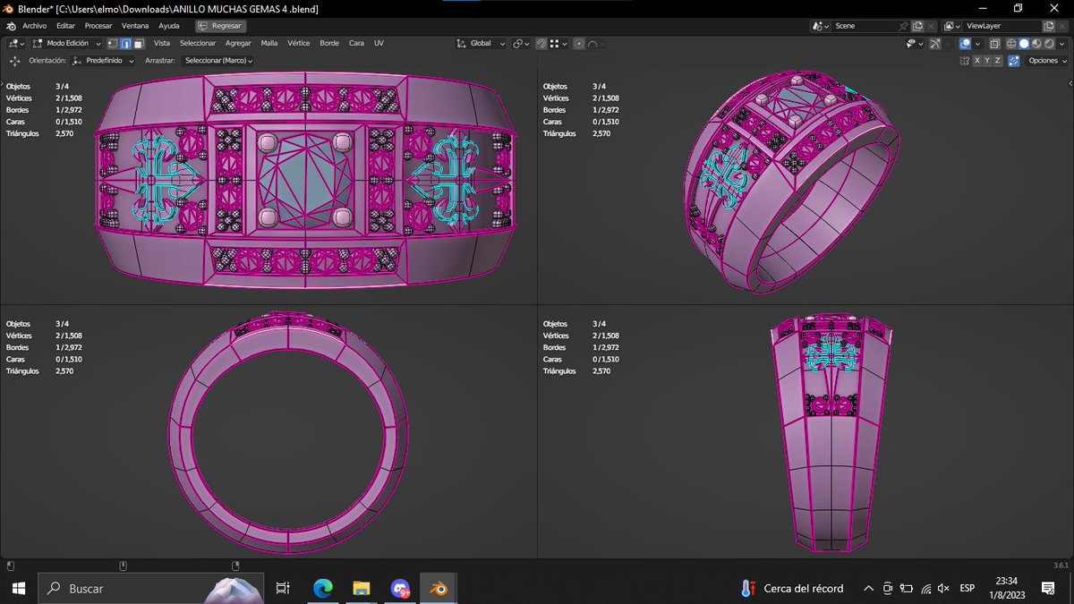 Chuchas_3D's tweet photo. Day 7: last day of the challenge, today I had a lot of problems, I'll tell you in the comments, I hope you like it :D
#blender3d #3djewelry #3dRing #wireframe3d #modeling3d #b3d #jewelrydesigner #joyería #diamonds #3dmodel #Ring https://t.co/wTqicZV1rN