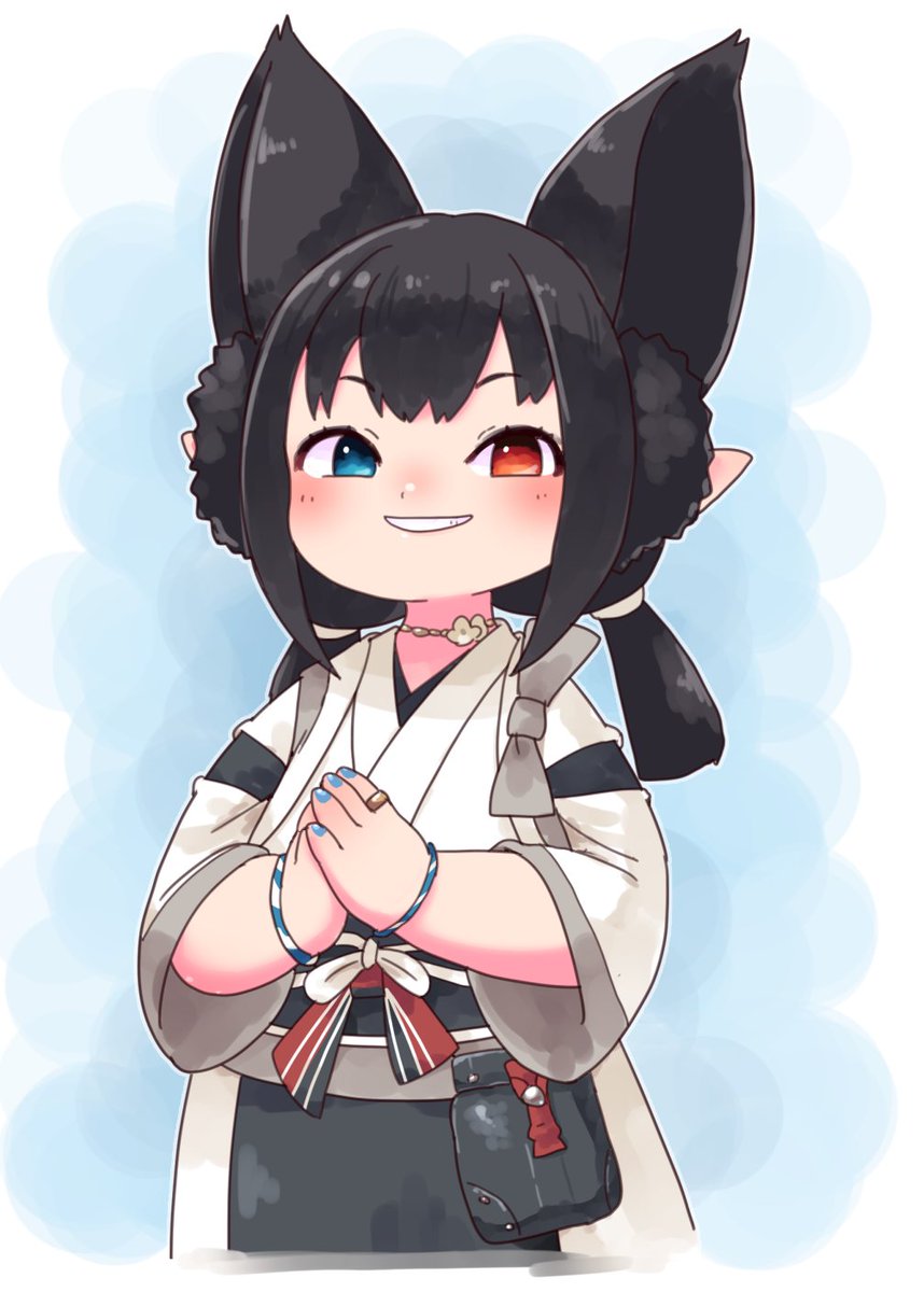 avatar (ff14) lalafell 1girl pointy ears red eyes gloves solo glasses  illustration images