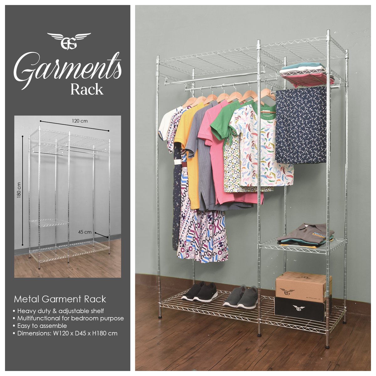 EFS_Apparel's tweet photo. Sturdy and Stylish: Elevate Your Closet with this Sleek Metal Garment Rack! Get yours for only Php4999.00 ✨

*Heavy duty &amp; adjustable shelf
*Multifunctional for bedroom purpose
*Easy to assemble
*Dimension: W120 x D45 x H180cm

#FashionForward #OrganizedLiving #EFSApparel https://t.co/uedD5KLrs4