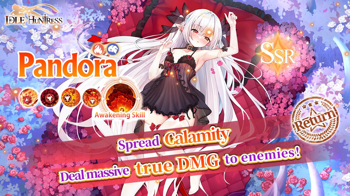 🎊Fire SSR huntress Pandora Limited Chance++ Recruitment Return Event🎊
Event Time: 
⏰Server time (UTC-5): 8/2/2023, 5:01 ~ 8/9/2023, 4:00
Central European Time (UTC+1): 8/2/2023, 11:01 ~8/9/2023, 10:00