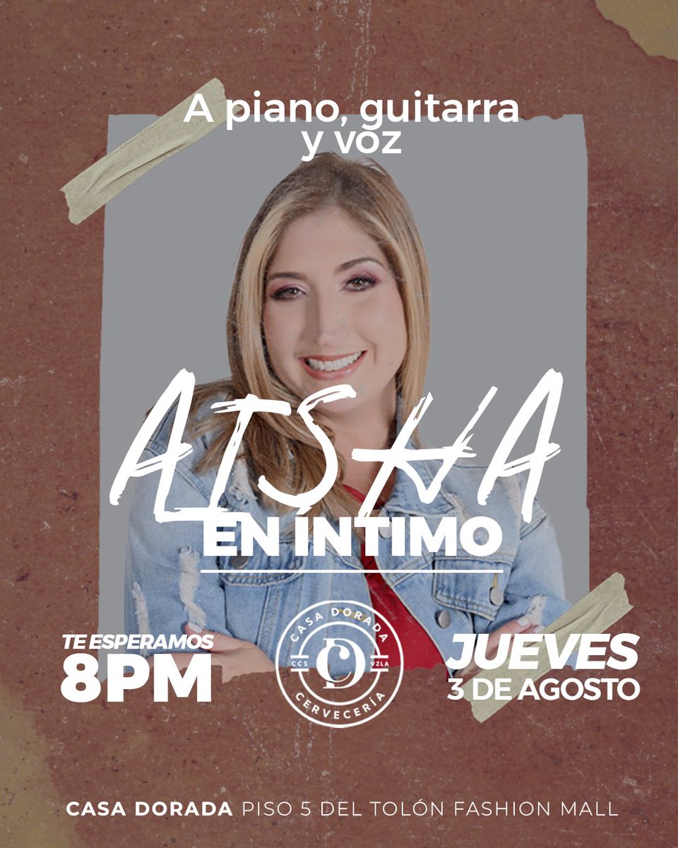 AishaStambouli's tweet photo. El jueves 3 estaré en Casa Dorada a las 8 p.m. ❤️ ¡ Un show a piano 🎹 y guitarra 🎸 que tocará muchas emociones! Los espero https://t.co/dQ8kRbEPqQ