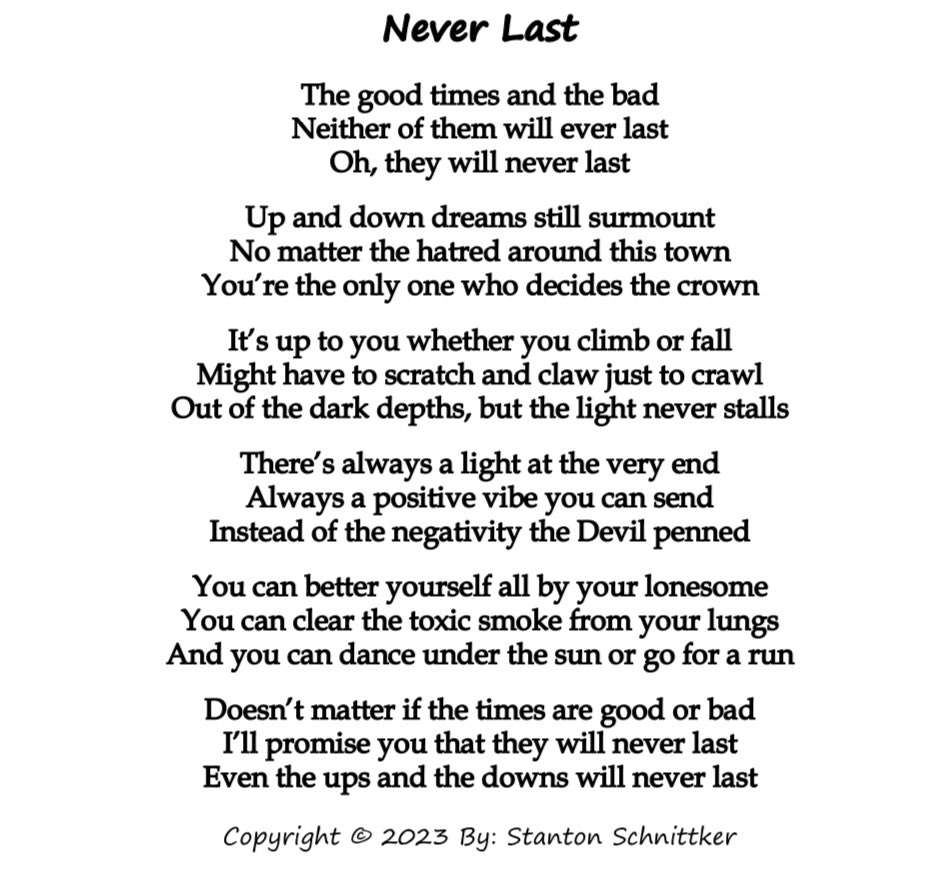 stanton_2o's tweet photo. Never Last
Daily Post #421
-
#neverlast #GoodOmens #positive #PositiveVibes #negativity #dreams #art #artist #writer #writing #poetry #poet #poets #poem #poems #fypシ #FYP #fypage #fypシviral #foryou #foryoupage #foryourpage #Devil #selfhelp #selfcare #PoemADay #PoetryOfReality https://t.co/NC1vn4jnwY