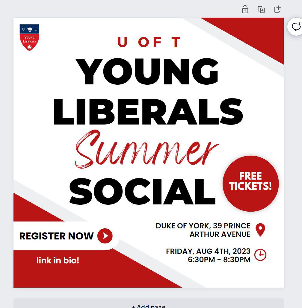 UofTLiberals's tweet photo. It’s our final event of the summer!!!

We’ll be having a social THIS FRIDAY, August 4th, 6:30 to 8:30 at the Duke of York. There will be plenty of food, fun and networking! https://t.co/5U3TCKzXox