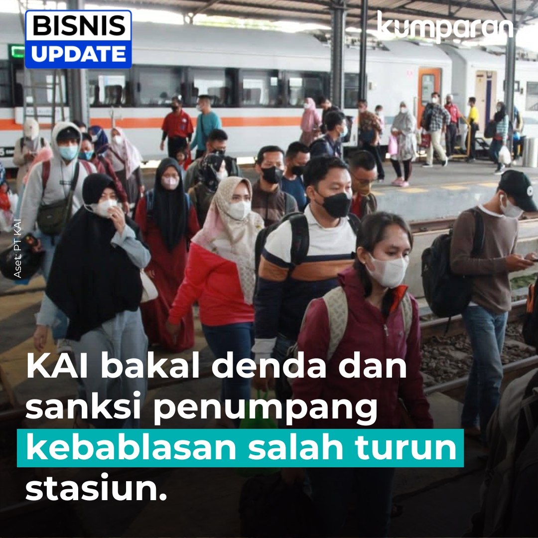 kumparan's tweet photo. PT Kereta Api Indonesia (Persero) akan memberlakukan aturan denda dan sanksi bagi penumpang yang dengan sengaja melebihi relasi yang tertera di tiket. Aturan ini akan mulai berlaku besok, Kamis, 3 Agustus 2023.#bisnisupdate #update #binis #oneliner https://t.co/7MEY4Q4OPU https://t.co/VRgmk74AY1