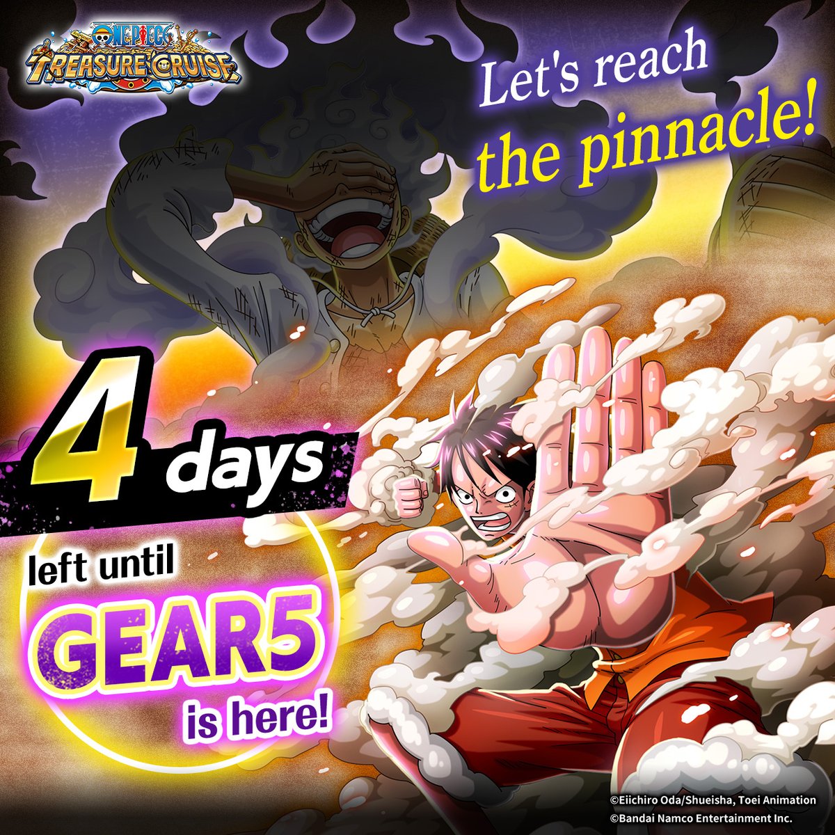 ONE_PIECE_TC's tweet photo. 4 days to go until GEAR5 release in game! 🙌🏻

Log in today to receive 5 Rainbow Gems!
https://t.co/BberzSTZaM

#OPTC #ONEPIECE https://t.co/z5FNT9tkmr