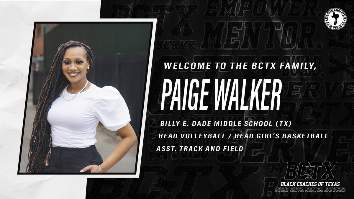 BlackCoachesTX's tweet photo. Welcome to the #BCTX🫱🏾‍🫲🏿 family @CoachPWalker!

Build. Serve. Mentor. Empower.

Join the #BCTX🫱🏾‍🫲🏿 today! https://t.co/c7VVYR2VcI