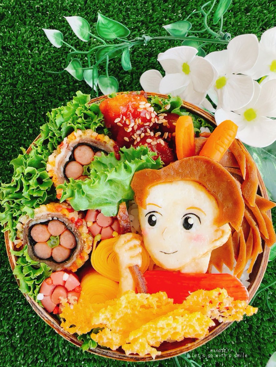_minatter's tweet image. ジブリのお弁当作るのにハマって
今日は「借りぐらしのアリエッティ」
にしてみました！
※お家弁当です

 #お弁当記録
 #ジブリ
 #借りぐらしのアリエッティ