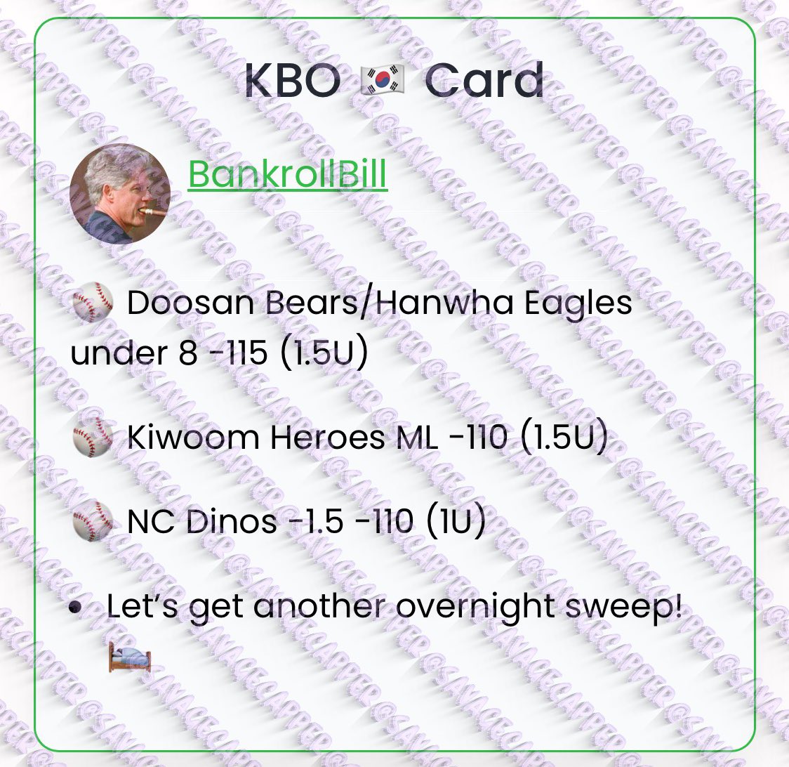 SavageCappers's tweet image. KBO WAKE &amp;amp; CASH 🇰🇷

#CaliforniaWager #BankrollBill #KimsPicks #Wakeandcash #GamblingTwitter