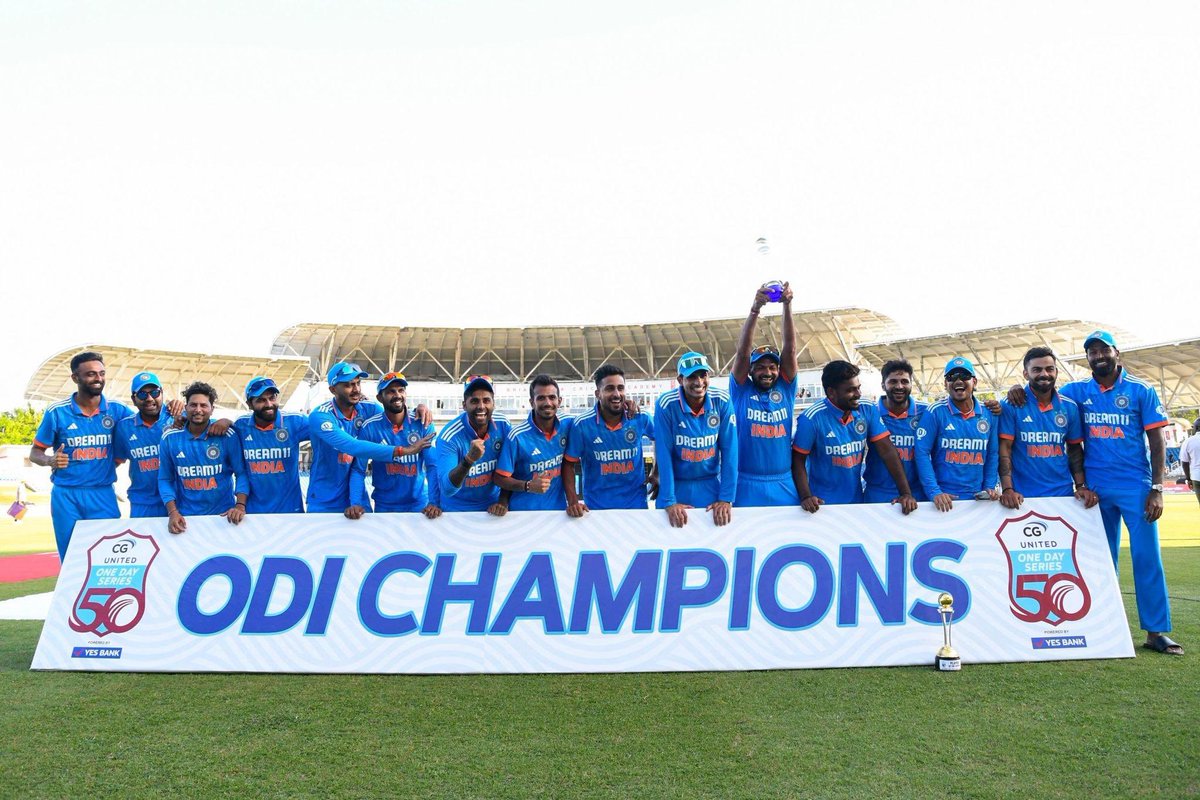 ChennaiIPL's tweet photo. Tests ✅
One dayers ✅

Doubling up the carribean delight! 🤩🥳

#WIvIND #WhistlePodu 🦁💛
📷 @BCCI https://t.co/FkzDbd2TjK