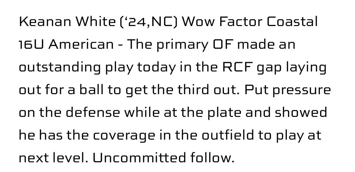Thanks <a href="/PSBaseballinc/">Prospect Select</a> for the write up #GBopen
<a href="/OGcoachmitchell/">Chase Mitchell</a> <a href="/baseball_oghs/">Oak Grove Baseball</a> <a href="/WFPatriots/">Wow Factor Carolinas ⚾️</a> @C2S_CEBaseball <a href="/willbradleysp/">Will Bradley Sports Performance</a> <a href="/CampCatawbaBase/">Catawba Baseball Camps</a> <a href="/jb_simp_3/">Jeremy Simpson</a>