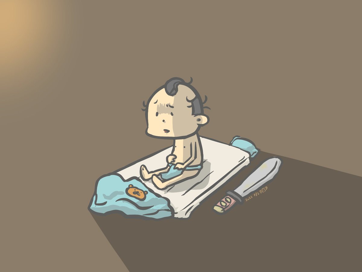 「8/2 お腹が痛くなって目が覚めたおサムライさん  #イラスト #一日一絵」|タロウ@一日一絵のイラスト