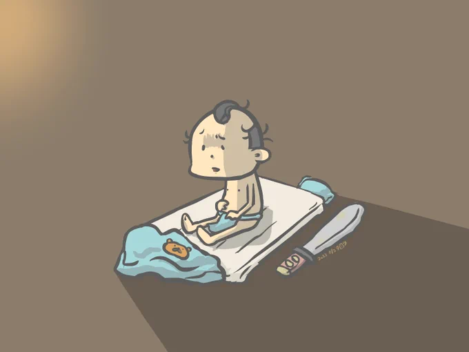 8/2 お腹が痛くなって目が覚めたおサムライさん  #イラスト #一日一絵